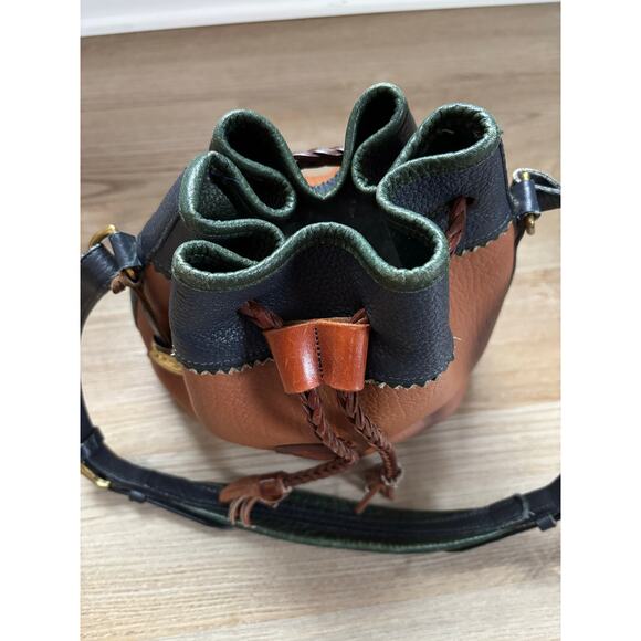 Dooney & Bourke All Weather Leather Drawstring Vintage Purse Tan Green Blue - Picture 4 of 12